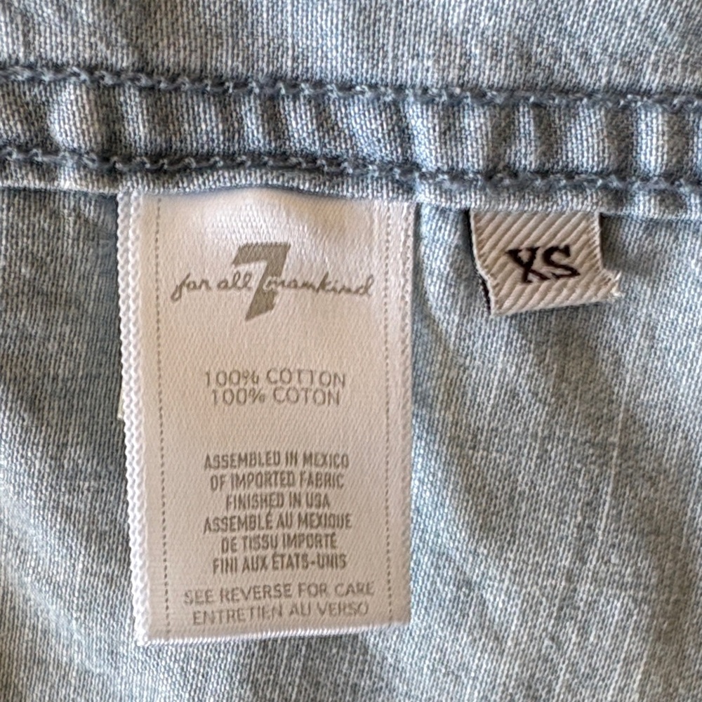 7 For All Mankind Denim Shirtdress XS Light Blue Acid Wash Raw Hem Western - Picture 4 of 12